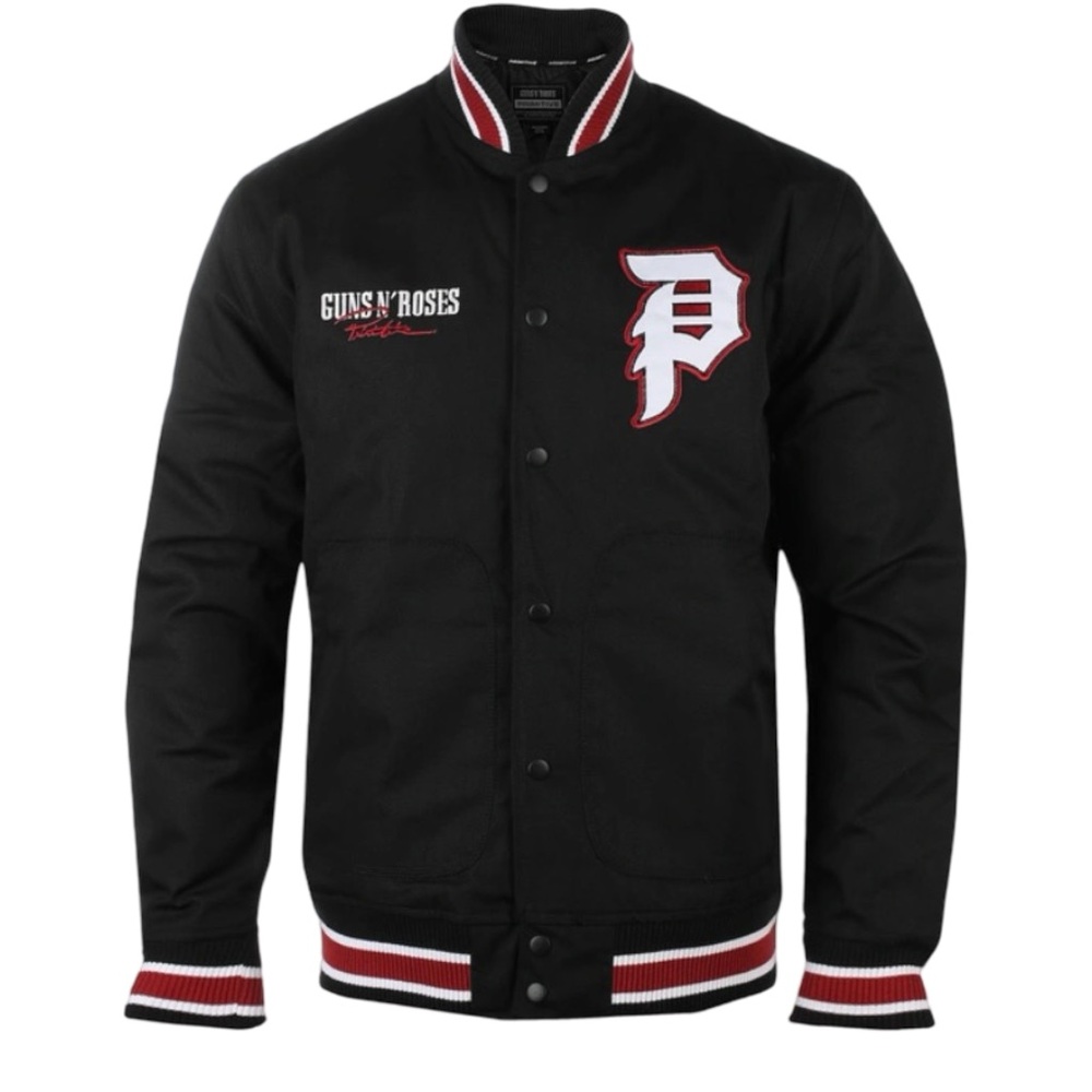 Primitive × Guns N Roses Varsity Jacket NWT Black Skull Cross Streetwear Bomber